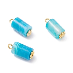 Natural Agate Dyed Natural Agate Pendants, with Alloy Daisy Spacer Beads and Iron Flat Head Pin, Golden, Column, 17.5~18x8mm, Hole: 2.3mm