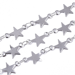 Stainless Steel Color 304 Stainless Steel Link Chains, Star Sequin Chains, Soldered, Stainless Steel Color, star: 12.3x7x0.3mm, link: 3.6x2.3x0.3mm, about 39.37 inch(1m)/strand