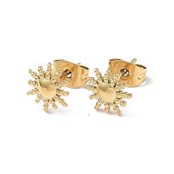 Настоящее золото 18K Ионное покрытие (ip) 304 серьги-гвоздики из нержавеющей стали для женщин, солнце, реальный 18 k позолоченный, 9x8 мм, штифты : 0.8 мм