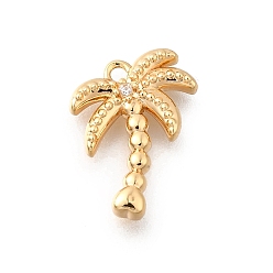 Настоящее золото 18K Латунные микропаве прозрачные подвески с фианитом, без кадмия, без никеля и без свинца, кокосовая пальма, реальный 18 k позолоченный, 15x12x2.5 мм, отверстие : 1.4 мм