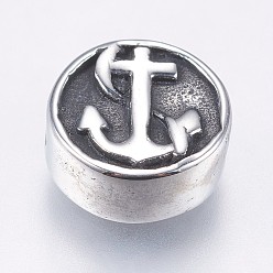 Antik Silber Farbe 304 Edelstahlkugeln, flach rund mit helm und anker, Antik Silber Farbe, 10.5x4.5 mm, Bohrung: 1.5 mm