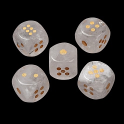 Quartz Crystal Natural Quartz Crystal Dices, Engraved Gold Dot 6 Sided Crystal Stone Dice for Tabletop RPG Board Game, 14~16.5x14~16.5x14~16.5mm