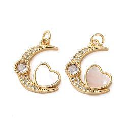 Сердце Латунные микро проложить кубического циркония подвески, с оболочкой, Луна прелести, реальный 18 k позолоченный, стойки покрытие, прочное покрытие, без кадмия и без свинца, сердце, 20.5x16x4 мм, отверстие : 3 мм