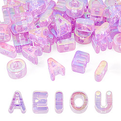 Violet 50Pcs 5 Styles UV Plating Rainbow Iridescent Acrylic Beads, Initial Beads, A E I O U, Violet, 20.5~21x8.5~18x13.5~14mm, Hole: 6mm, 10pcs/style