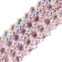 Pale Violet Red Baking Paint Electroplate Transparent Glass Beads Strands, Butterfly, AB Color Plated, Pale Violet Red, 10x14.5x5.5mm, Hole: 0.8~1mm, about 56~61pcs/strand, 16.73~18.31 inch(42.5~46.5cm)