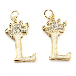 Letter L Латунные микропаве прозрачные подвески с фианитом, без кадмия и без свинца, с синтетическим опалом, реальный 18 k позолоченный, с целью перехода в кольце, Письмо L, 26.5~33x14~23.5x3.5~4.5 мм, отверстие : 4.5 мм
