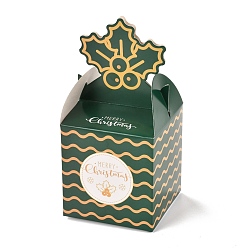 Holly Leaves Рождественские тематические бумажные складные подарочные коробки, на подарки конфеты упаковка печенья, зелёные, Листья падуба, 8.5x8.5x18 см