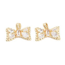 Real 18K Gold Plated Brass Micro Pave Cubic Zirconia Pendants, Bowknot Charms, Cadmium Free & Nickel Free & Lead Free, Real 18K Gold Plated, 11x20x5mm, Hole: 3x5mm