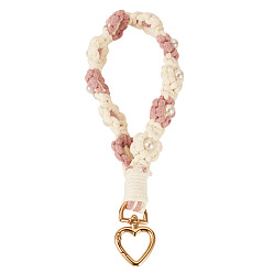 чертополох Подвесные украшения из хлопчатобумажных плетеных цветов, с застежками в виде сердечек из сплава и пластиковыми бусинами, чертополох, 200 мм