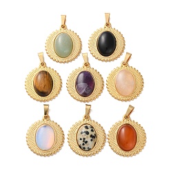 Смешанные камни Cmешанные подвески драгоценных камней, 304 из нержавеющей стали плоские круглые прелести, ионное покрытие (ip), золотые, смешанные окрашенные и неокрашенные, 23x20x5~5.5 мм, отверстие : 4.5x3 мм
