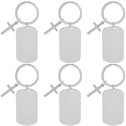 Cross 20шт 201 брелок-подвеска из нержавеющей стали, цвет нержавеющей стали, крестик, 81 мм длиной, Кольцо: 30x2 mm, 24.5 мм внутренним диаметром, крест: 31.5x14x1 мм, Прямоугольник: 55x28x1.5 мм, 20 шт / комплект