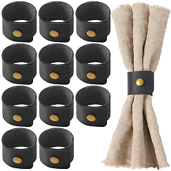 Black 12Pcs PU Leather Napkin Rings, Table Napkin Holder Adornment, for Wedding Banquet Birthday Party Dinner Table Decorations, Black, 155x36x6mm