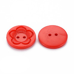 Mixed Color 4-Hole Platsic Buttons, Flat Round with Flower, Mixed Color, 22.5x3.5mm, Hole: 2mm