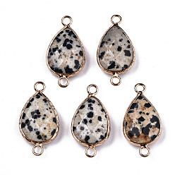 Dalmatian Jasper Natural Dalmatian Jasper Links Connectors, with Light Gold Tone Brass Findings Faceted, Teardrop, 27x14x6mm, Hole: 2mm
