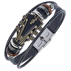 Черный 1 Браслеты из сплава и кожаного шнура для мужчин и женщин, гитар, чёрные, 8-1/8 дюйм (20.7 см)