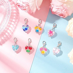 Платина Подвеска в форме сердца из стеклянных эмалевых бусин ручной работы, с цинковым сплавом застежками омаров коготь, платина, 31 мм