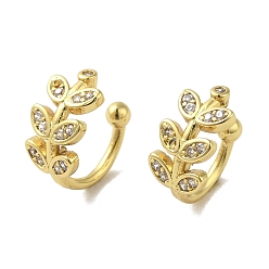 Real 18K Gold Plated Rack Plating Brass Micro Pave Cubic Zirconia Clip-on Earrings, Long-Lasting Plated, Lead Free & Cadmium Free, Leaf, Real 18K Gold Plated, 10x6mm