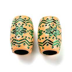 Зеленый лайм Пластиковые шарики, имитация дерева, большое отверстие, для африканских косичек в стиле регги для волос, баррель с цветком, зеленый лайм, 20x13 мм, отверстие : 8 мм