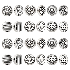 Античное Серебро 60 шт 6 стили бусины из сплава в тибетском стиле, плоско-круглые, античное серебро, 9.5~12x10x4~8 мм, отверстие : 1~2 мм, 10 шт / стиль