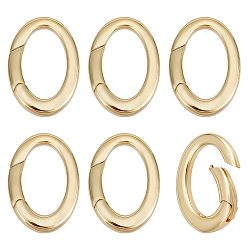 Настоящее золото 18K 6шт. латунные пружинные кольца-затворы, овальные, реальный 18 k позолоченный, 18x13x3 мм, 9 датчик, внутренний диаметр: 13x8 мм