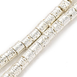 с Покрытием Серебра Гальванические бусины из натуральной лавы, cloumn, со серебряным покрытием, 4x4 мм, отверстие : 1.2 мм, около 99 шт / нитка, 15.91'' (40.4 см)