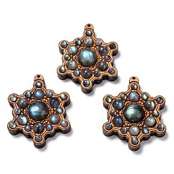 Labradorite Beech Wood Pendants, with Natural Labradorite Beads, Star, 45x36.5x11.5mm, Hole: 1mm