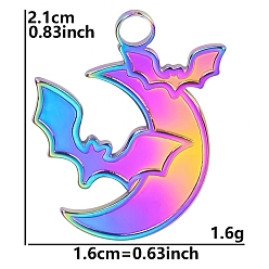 Rainbow Color 304 подвески из нержавеющей стали, луна с шармом летучей мыши, Радуга цветов, 21x16 мм