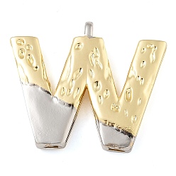 Letter W Латунные подвески, без кадмия, без никеля и без свинца, настоящее 18k позолоченное и платиновое, письмо амулеты, Буква W, 27.5x32.5x3.5 мм, отверстие : 3x2 мм