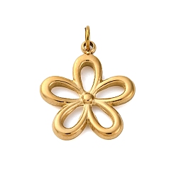 Настоящее золото 18K 316 хирургические подвески из нержавеющей стали, ионное покрытие (ip), цветочный шарм, с целью перехода в кольце, реальный 18 k позолоченный, 16.5x15x2 мм, отверстие : 2.6 мм