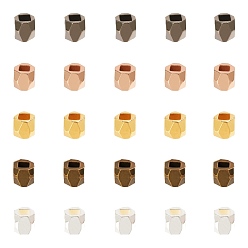 Mixed Color Brass Spacer Beads, Faceted, Column, Mixed Color, 3x3mm, Hole: 1.5mm, 5 colors, 50pcs/color, 250pcs/box