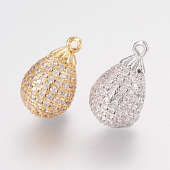 Mixed Color Brass Micro Pave Cubic Zirconia Pendants, teardrop, Mixed Color, 16x10mm, Hole: 1mm