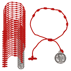 Красный 50шт. нейлоновые браслеты, Сплав с подвесками, античное серебро, плоско-круглые, красные, внутренний диаметр: 1~3-1/8 дюйм (2.5~8 см)