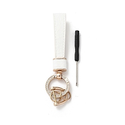 White Microfiber & Zinc Alloy & Crystal Rhinestone Keychain, Light Gold, White, 13.5cm