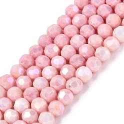Pink Антикоррозийные гальванические стеклянные бусины, имитация драгоценных камней, круглые, с покрытием AB цвета, граненый(32 граненый), розовые, 4~4.5x3.9 мм, отверстие : 0.8 мм, около 99~100 шт / нитка, 14.76~15.75'' (37.5~38 см)