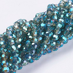 Green Electroplate Glass Beads Strands, Full Rainbow Plated, Faceted, Round, Green, 3.5~4.5mm, Hole: 0.5mm, about 100pcs/strand, 13.9~15.7 inch(35.5~40cm)