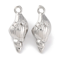 Платина Латунные подвески с прозрачными кубическими цирконами, раковины прелести, без кадмия, без никеля и без свинца, платина, 17x7.5x6 мм, отверстие : 1.4 мм