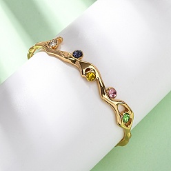 Настоящее золото 18K 304 браслеты-манжеты из нержавеющей стали со стразами для женщин, ионное покрытие (ip), реальный 18 k позолоченный, внутренний диаметр: 2-1/4x1-3/4 дюйм (5.75x4.6 см)