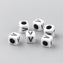Letter V Непрозрачные акриловые бусины, стиль письма, кубические, letter.v, 6x6x6 мм, Отверстие : 3 мм , около 3000 шт / 500 г