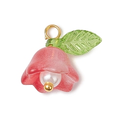 Помидор Стеклянные прелести, цветок, с акриловыми и пластиковыми бусинами, имитирующими жемчуг, и золотистой латунной петлей, помидор, 13.5x13x11 мм, отверстие : 2 мм