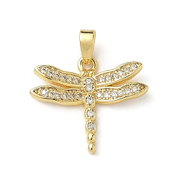 Настоящее золото 18K Латунные микро проложить кубического циркония подвески, стрекоза, реальный 18 k позолоченный, 17x20x2 мм, отверстие : 2.5x5 мм