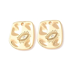 Chapado en Oro Real 18K Latón micro pavimenta claro cubic zirconia encantos, Rectángulo martillado con amuletos del mal de ojo, real 18 k chapado en oro, 14x12x1.5 mm, agujero: 1.2 mm