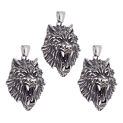 Античное Серебро 3 шт. 304 подвески из нержавеющей стали, тигр, античное серебро, 47x39x14.5 мм, отверстие : 8x4 мм