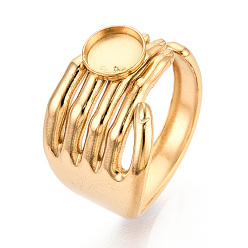 Настоящее золото 18K Рука 304 манжета из нержавеющей стали, установка круглого кольца, ионное покрытие (ip), реальный 18 k позолоченный, лоток : 6 мм, 14 мм, размер США 6 3/4 (17.1 мм)