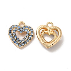 Сапфир Панданты из сплава со стразами, без никеля , сердце прелести, золотые, сапфир, 17.5x15x5 мм, отверстие : 1.6 мм