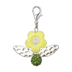 Желтый Акриловое украшение с подвеской в виде цветка, с бусинами из полимерной глины и стразами и застежками-карабами из цинкового сплава., 52 мм