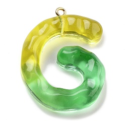 Letter G Смола подвеска, с обнаружением железного кольца, Письмо ~ Z, Буква G, 38x39.5x7 мм, отверстие : 2 мм