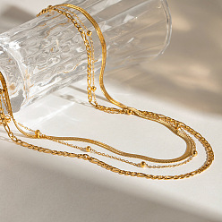 Золотой 304 плоская змейка из нержавеющей стали, цепочка Фигаро и цепочка-спутник 3 многослойные ожерелья для женщин, золотые, 15.12 дюйм (38.4 см)