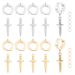 Золотой & Цвет Нержавеющей Стали Набор для самостоятельного изготовления сережек-капель в форме кинжала, в том числе 201 фурнитура для сережек Huggie из нержавеющей стали с 316 шпильками для серег из хирургической нержавеющей стали, 304 подвески из нержавеющей стали, золотые и нержавеющая сталь цвет, 36 шт / коробка