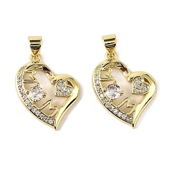 Сердце Латунные микро проложить кубического циркония подвески, материнские темы, долговечный, без кадмия и без свинца, стойки покрытие, реальный 18 k позолоченный, сердце, 20.5x17.5x4 мм, отверстие : 3.8x3.3 мм