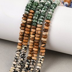 Смешанные камни Натуральные бусины из тигрового глаза, зелёной пятнистой яшмы, красного авантюрина, синей пятнистой яшмы, далматинской яшмы, красного сетчатого камня и яшмы с рисунком., рондель, разноцветные, 3.7~4.5x2~2.6 мм, отверстие : 0.8~0.9 мм, около 166 шт / нитка, 15.24'' (38.7 см)